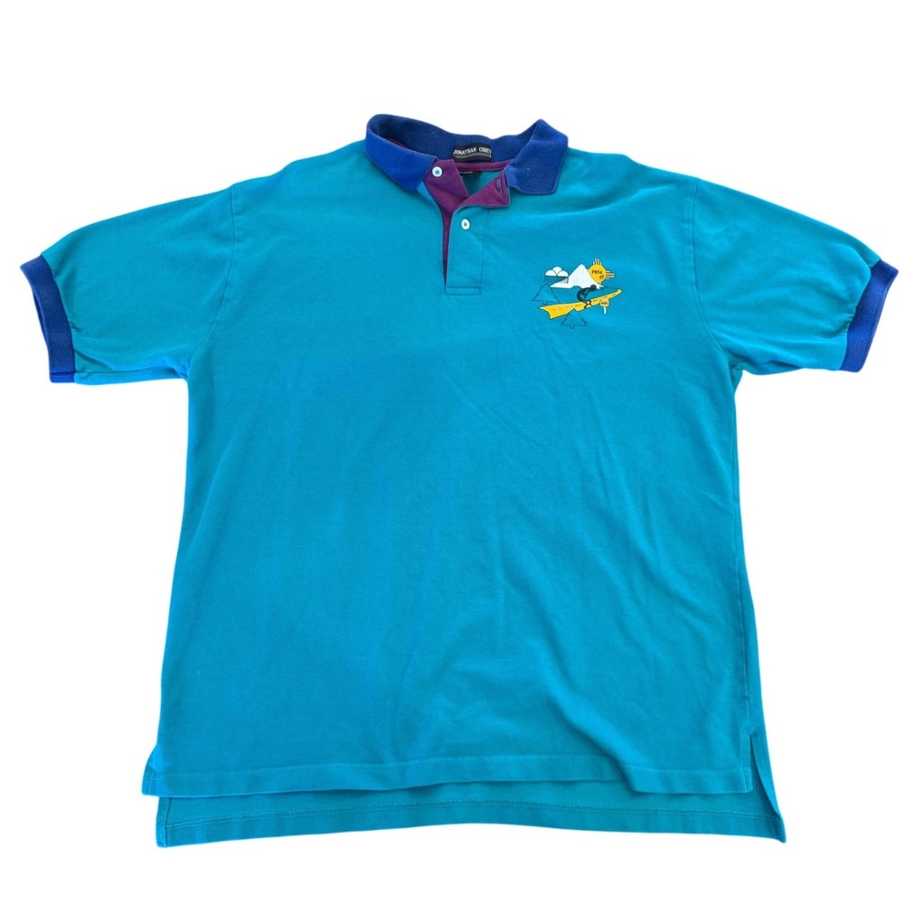 Vintage Jonathan Corey Teal Cotton Polo Shirt Mens XL Kokopelli Zia Sun Pique